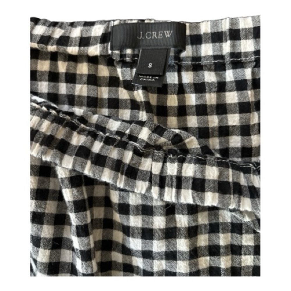 J Crew black white gingham check top tunic, tie straps, sz small Elastic smocked - Picture 5 of 7